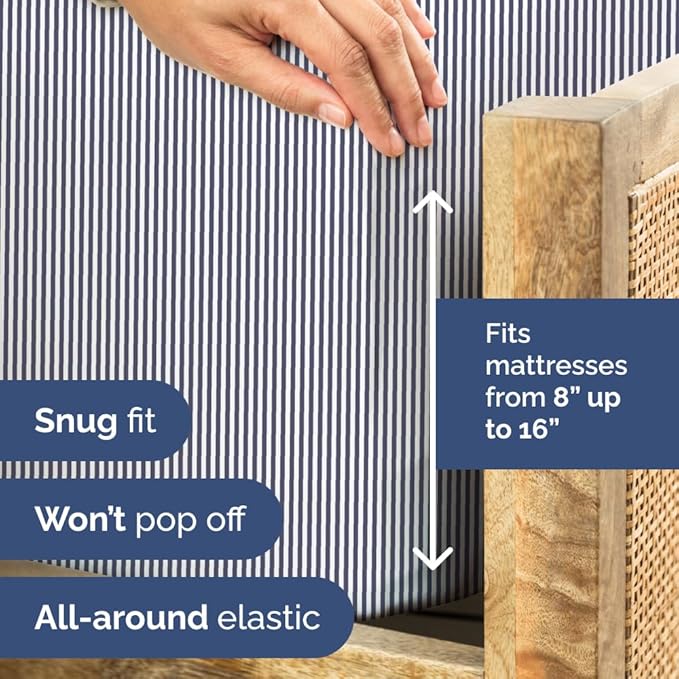 Blue and White Striped Sheets - 1 Flat & 1 Fitted Sheet & 1 Pillowcase w/ Deep Pockets - Cozy, Wrinkle & Fade Resistant - Ultra-Soft, Breathable and Cooling - Luxury Pinstripe Bedding - Twin Size