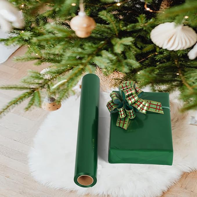 CMFYHM Green Cellophane Wrap Roll,Colorful Cello 34 In Wide X 100 Ft Long, Translucent Colored Cellophane Wrapping Paper for Gift Baskets Wrap, Treats, Holiday, DIY Arts Crafts Decoration (Green)