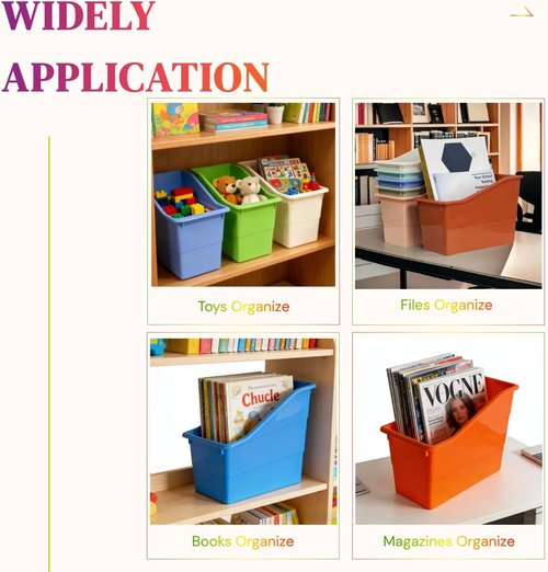 RAUVOLFIA 6 Pack Book Bins - Durable Plastic Vertical Organizer for Classroom & Office | Boho Style