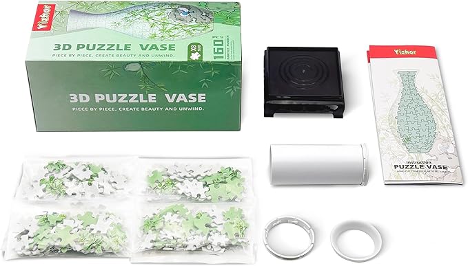 3D Puzzle Vase, 160 Curved Pieces DIY Flower Vase Craft Kit & 3D Puzzles for Adults, Creative Jigsaw Art Project Home Décor Centerpiece, (A-Bamboo Serenity)