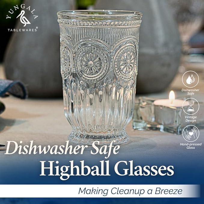 Clear Highball Glasses Set of 6 Tall Drinking Glasses 10 oz