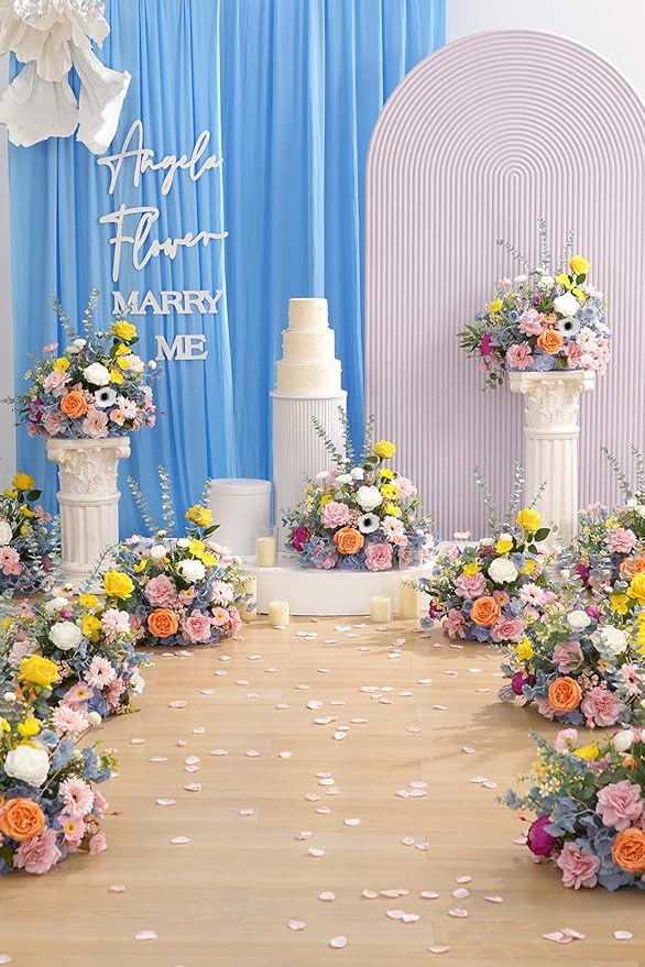 Artificial Flowers Ball Centerpieces for Tables, 2pcs 19inch Colorful Free Standing Bouquet Floral Arangement for Party Aisle Wedding Centerpiece Table Decorations