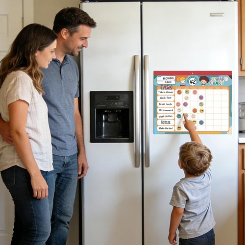 ANSTROUT Boho Chore Chart System - 32 Behavior Reward Stickers | Magnetic 12.2" x 9.8" Pad for Kids