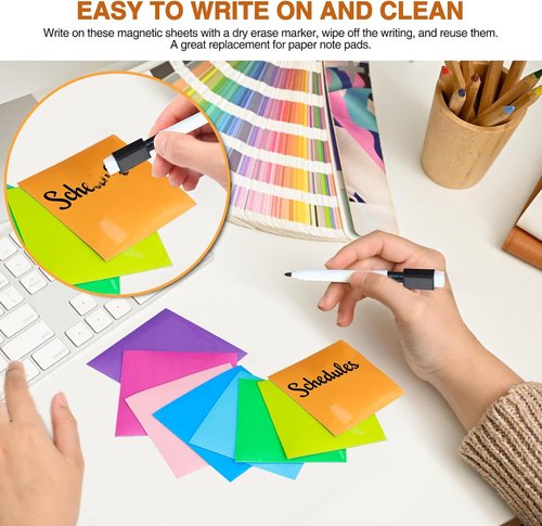 MAXECHO Reusable Magnetic Sticky Notes - 40 Pcs Dry Erase Magnet Sheets Set | Easy Post Labels in Multicolor