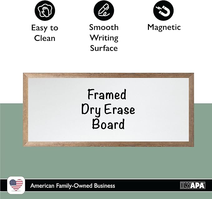 Ilyapa Extra Large Dry Erase Board for Wall - Wood Framed Magnetic White Board - 58 x 25 Inches Decorative Wall Hanging Menu Whiteboard - Brown