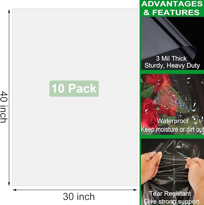 SYOGUA Large Clear Cellophane Bags, 3 Mil Thick 30" x 40" Jumbo Gift Baskets Bags, Crystal Clear Cellophane Wrap Big Plastic Christmas Gift Bags for Packaging 10 Pack