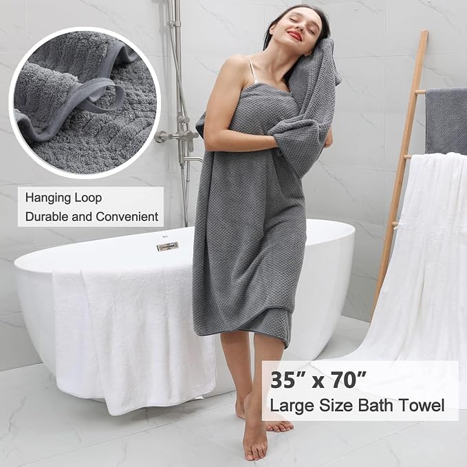 8 Piece Large Gray Family Bath Towel Set-2 Oversized Bath Towel Sheets,2 Hand Towels,4 Washcloths-600GSM Soft Highly Absorbent Quick Dry Beach Chair Towels Woven Towels for Bathroom Hotel and Spa