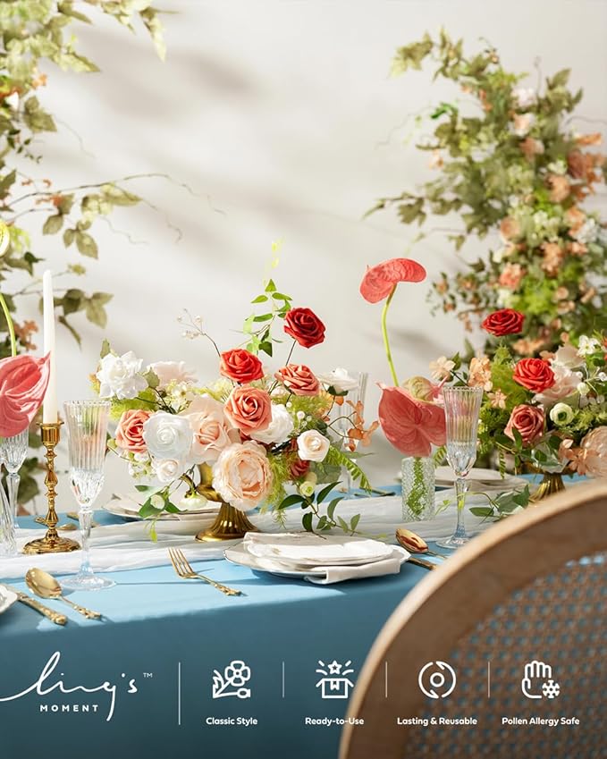 Ling's moment Artificial Flowers 25Pcs 3" Roses in Coral Dusty Cedar Shades, Realistic DIY Foam Floral Decor for Wedding Bouquets/Centerpieces, Outdoor Party Backdrops, Room/Table, Shower Decorations