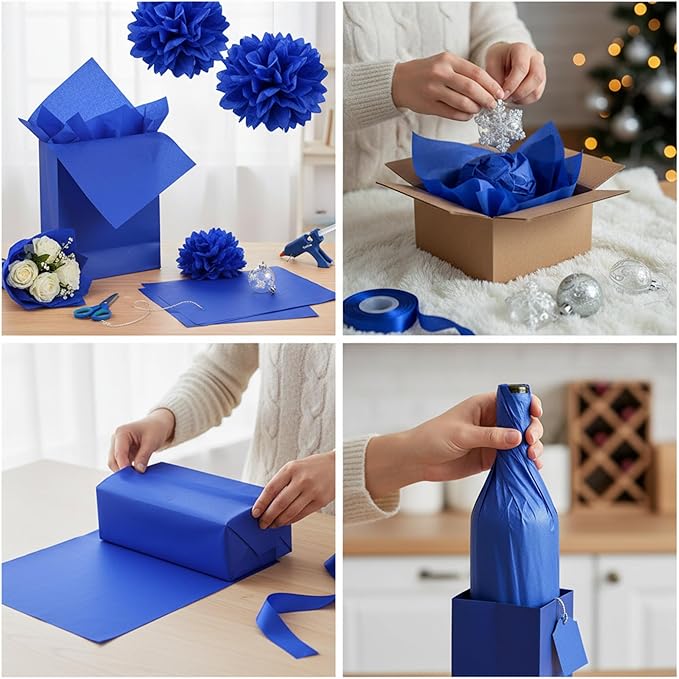 Qilery 500 Sheets Royal Blue Tissue Paper Bulk for Gift Bags 15 x 20 Inch Acid Free Packaging Wrapping Paper Sheets for Winter Hanukkah Christmas Decor DIY Crafts, Birthday Party, Shipping Packing