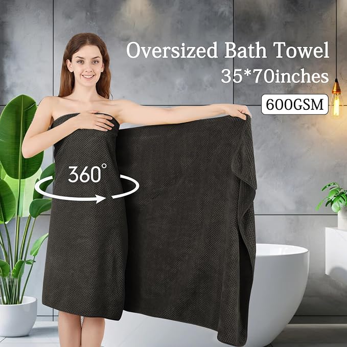 8-Piece Dark Coffee Bath Towels Set,2 Oversized Large Bath Towels Sheet,2 Hand Towels and 4 Washcloths - 600 GSM Soft Luxury Towel Set,Highly Absorbent Quick Dry Towel for Bathroom,Hotel and Spa