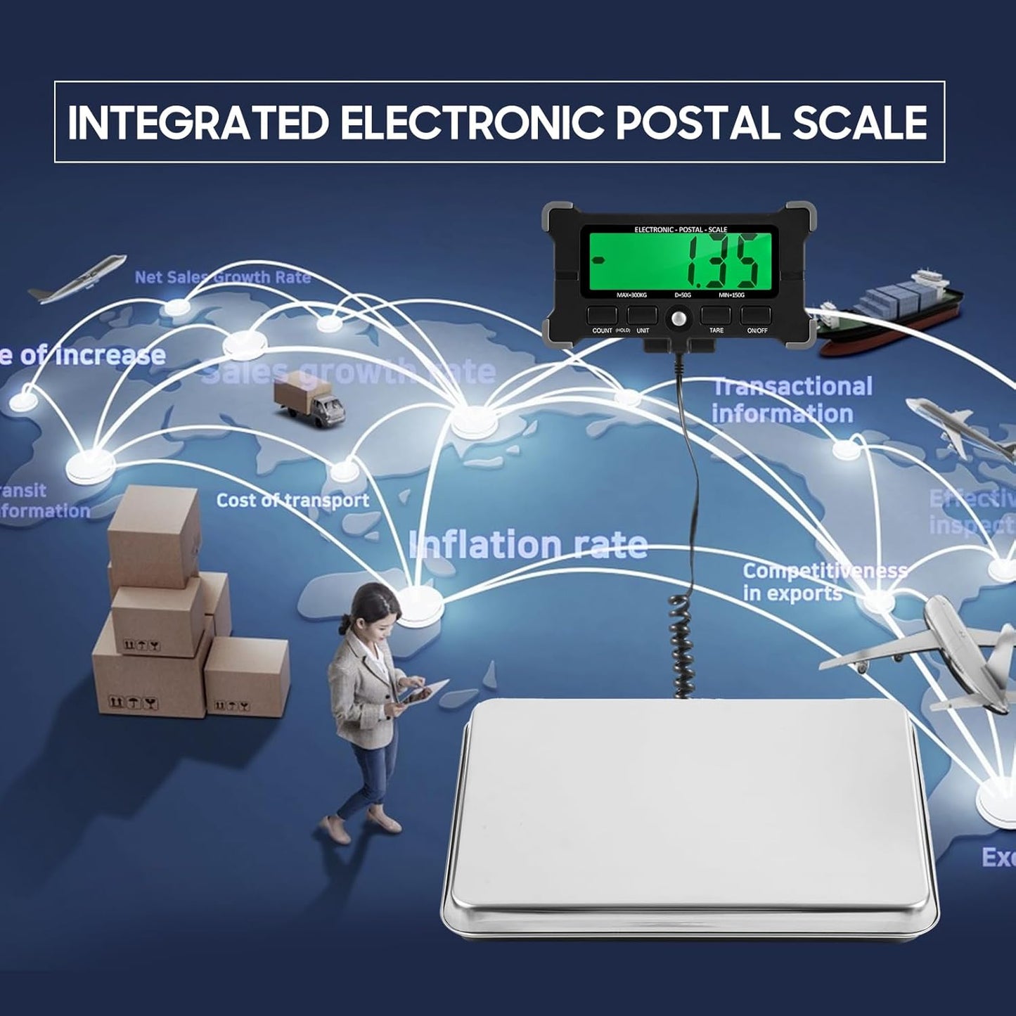 660lbs Skiennix Electronic Postal Scale - Heavy Duty 50g Precision LCD Display, 16" X 12" Platform