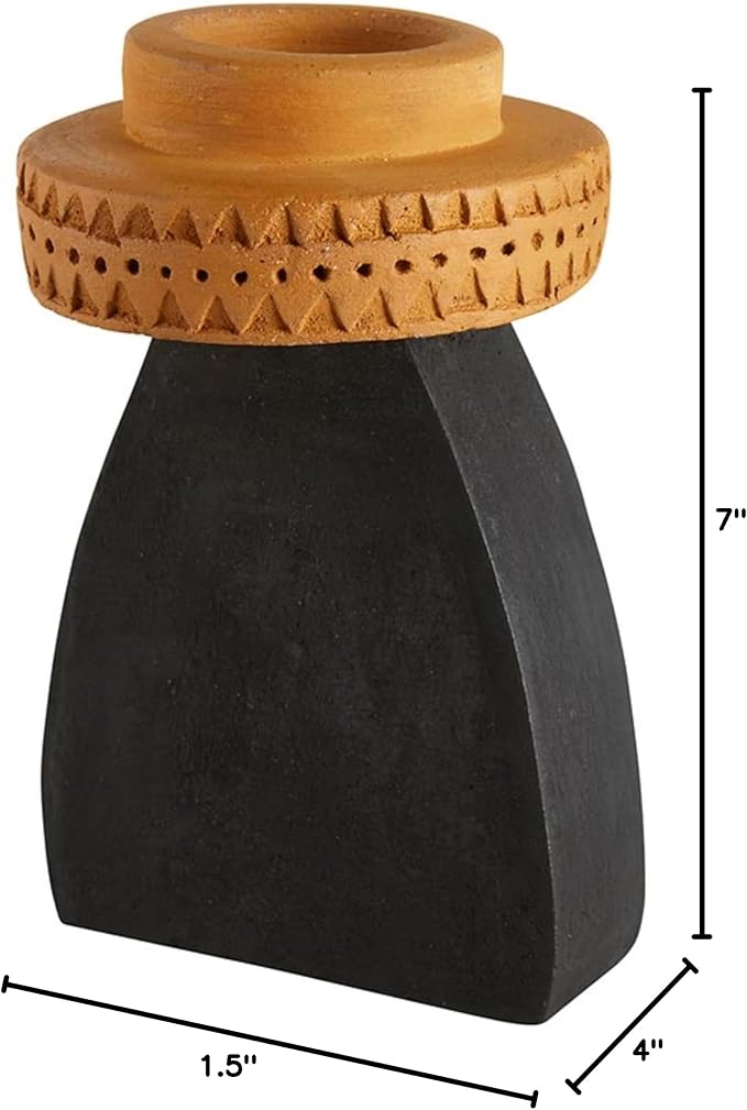 47th & Main Votive Candleholder Large Boho Terra Cotta Candle Holder, 7" Tall, Abstract Slab