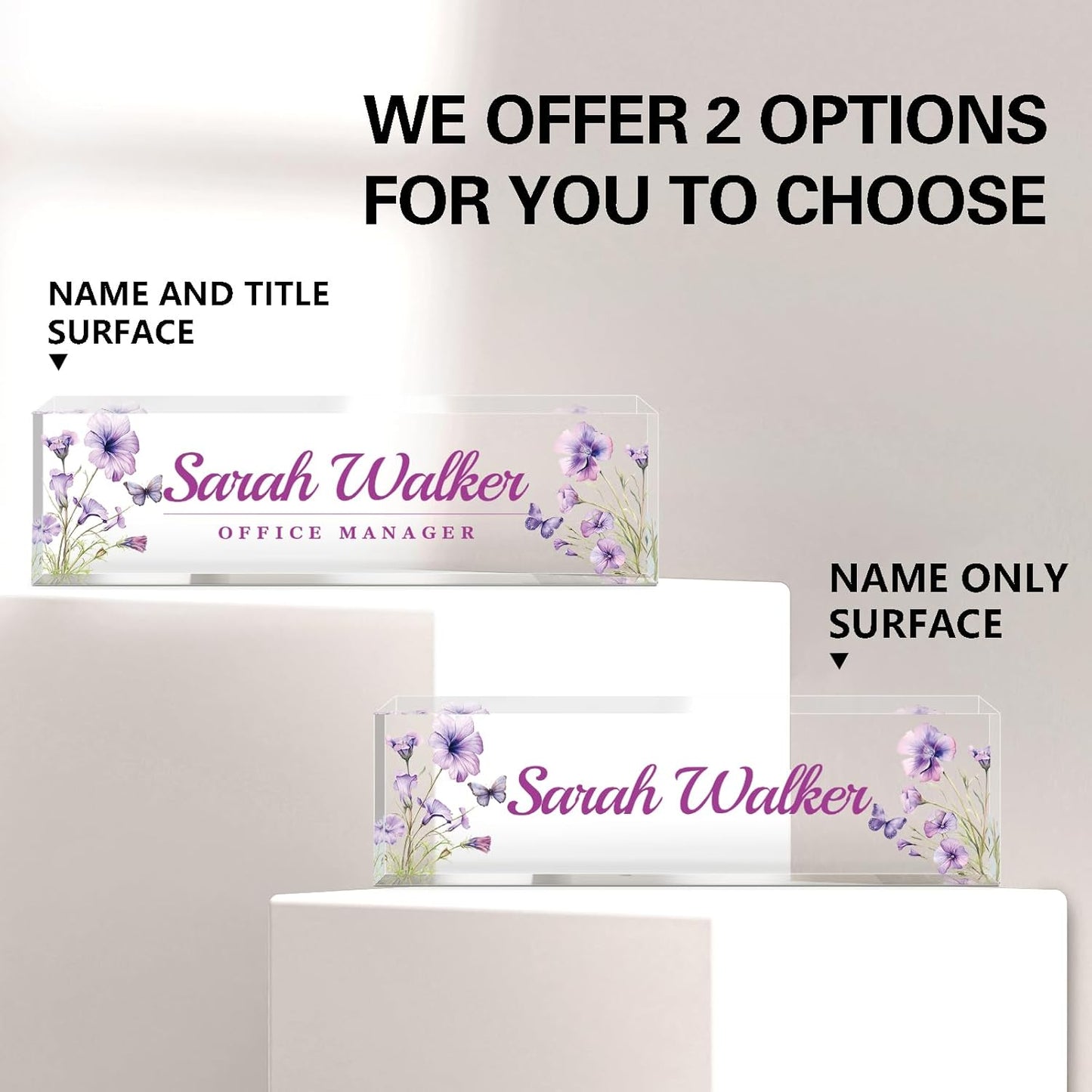 Skiennix Personalized Desk Name Plate - Elegant Acrylic Office Decor for Professionals | Purple