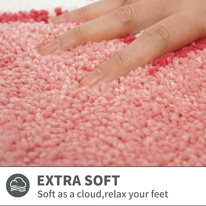 Scalloped Pink Bathroom Rugs Mat,Non Slip Absorbent Quick Dry Bath Mats for Shower Room,Plush Microfiber Bath Mats for Bathroom Floor Washable Carpet for Shower Tub Sink Bedroom,20"x32"