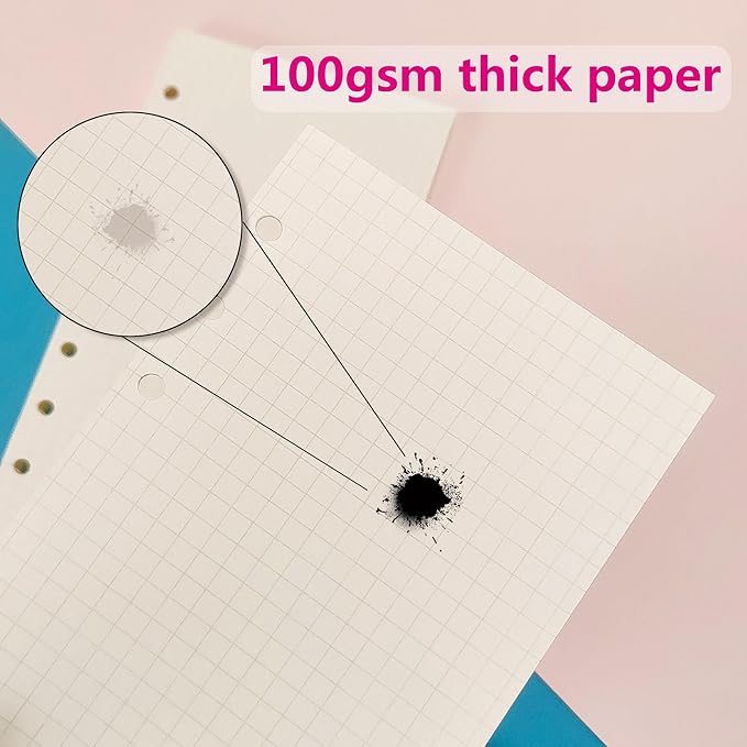 A6 Loose Leaf Refill Paper, 171x94mm, 135 Sheets 5mm Grid Planner Refills, 6-Ring Binder Compatible, 100GSM Insert Papers for Notebooks, School, Office, College Notes, Journaling & Printing