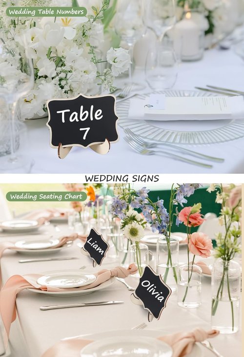 Herda 18 PCS Mini Chalkboard Signs - Reusable Wooden Labels with Easel Stands for Weddings & Parties