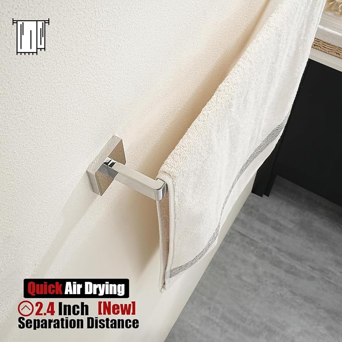JQK Polished Towel Bar, Rounded Edges 20.41 Inch Towel Rack, 304 Stainless Steel Bathroom Wall Mount, Useable Length 18 Inch, TB250L18-CH