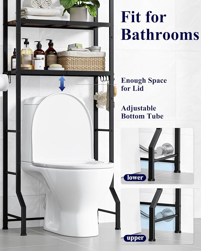 Kitsure Over The Toilet Storage Cabinet, Sturdy Bathroom Organizer, Easy Assembly, 3-Tier Shelf (61" H), Space Saving Storage for Small Bathroom, Heavy Duty Metal Frame, Brown & Black
