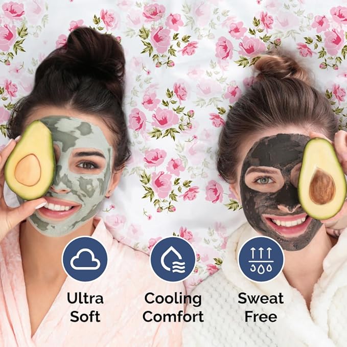 Floral Sheets - Pink Floral Bed Sheet Set - 1 Flat, 2 Fitted & 2 Pillowcases w/ Deep Pockets - Wrinkle & Fade Free - Boho Botanical Bedding - Ultra-Soft, Breathable and Cooling - Split King Size Set