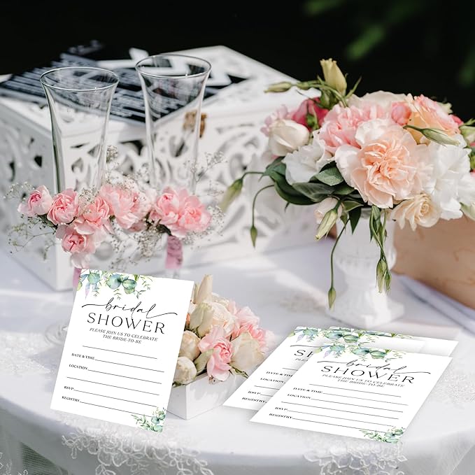 25 Set Greenery Bridal Shower Party Invitations with Envelopes, Spring Botanical Wedding Bridal Shower Party Supplies Invitation Cards-A14