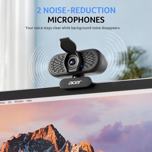 Acer 1080p Webcam - USB Plug and Play Camera with Noise Cancellation | Ideal for Streaming & Online Meetings