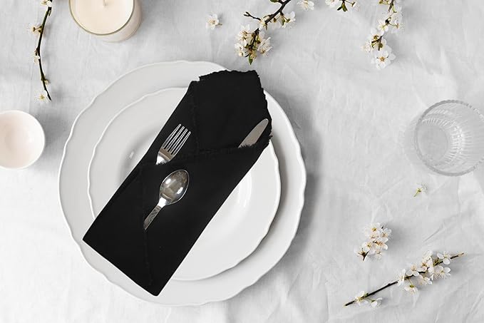 ACCENTHOME Black Cotton Linen Napkin Set of 12 18x18 inch Dinner Napkins - Washable Soft Premium Reusable Perfect Fall Thanksgiving Table Napkins for Family Dinners Christmas Weddings & Everyday Use