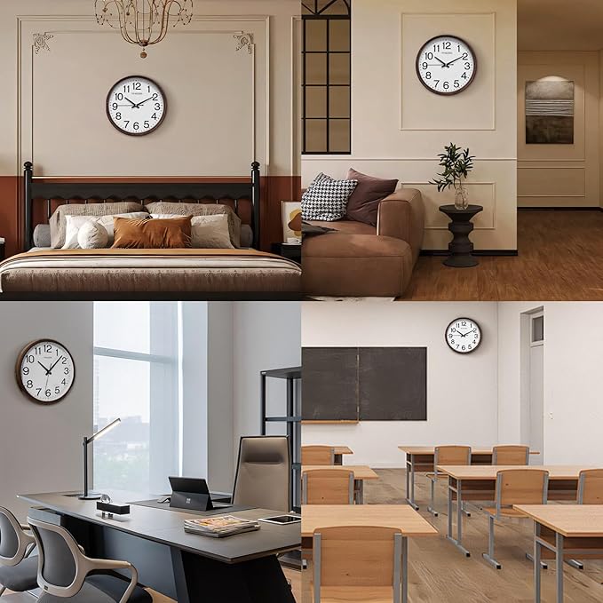 TIMESS Wall Clock, Classic Wood Style Finish, 11 Inch Non-Ticking Silent Battery Operated Analog Clock, Ideal Retro Decor for Home, Bedroom, Living Room, Kitchen, Bathroom, Office(Wood Brown)