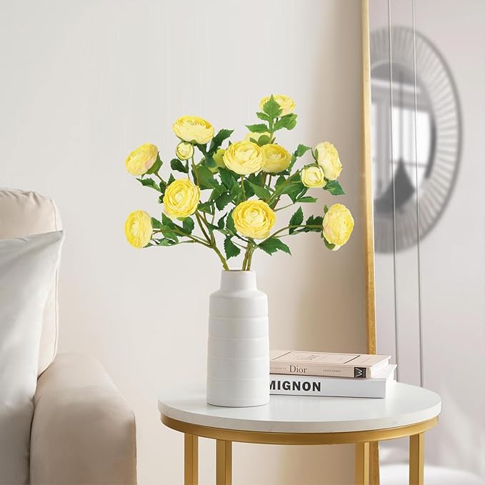 Yellow Ranunculus Artificial Flowers,3PCS 18 Heads Realistic Fake Peonies Faux Silk Ranunculus Flowers with Stems for Centerpieces Arrangements Wedding Party Home Decoration(Yellow)