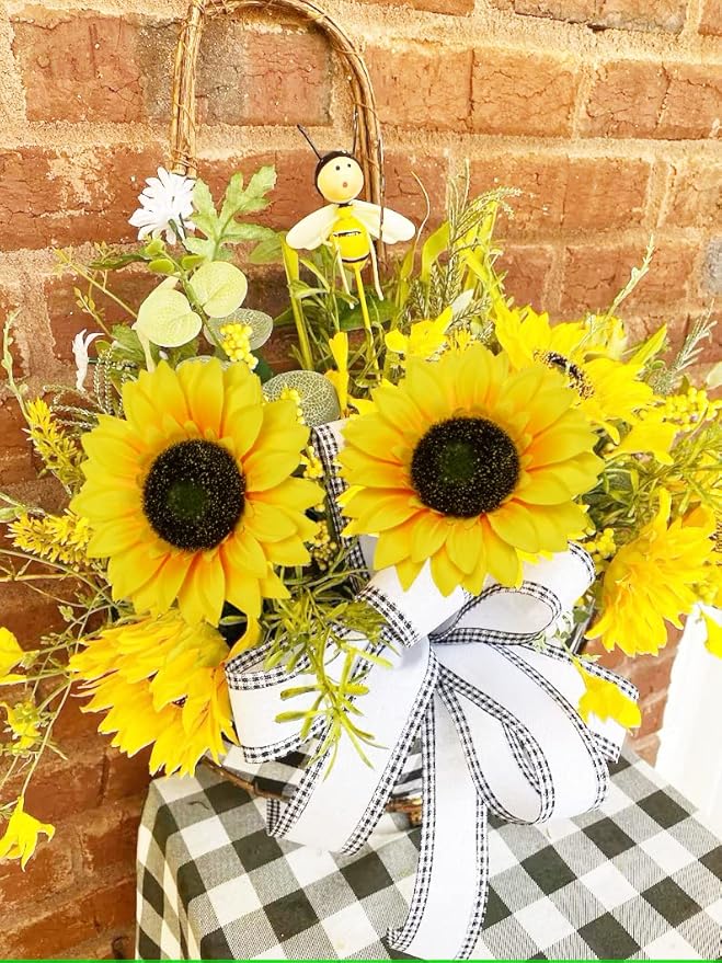 Artificial Sunflowers Flowers 8pcs Single Long Stem Large Faux Silk Sunflower Flower Bouquets for Wedding Party Bulk Yellow Centerpieces Home Decor