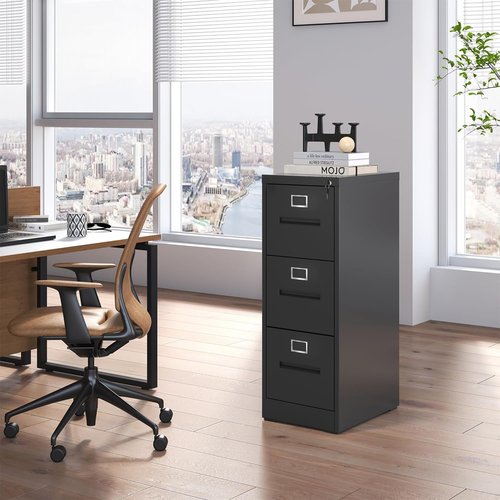 Regine Switzerland 3 Drawer Vertical File Cabinet - Metal Filing Cabinet with Lock for Legal/Letter Size Folders | Anti-Tipping Design, Black
