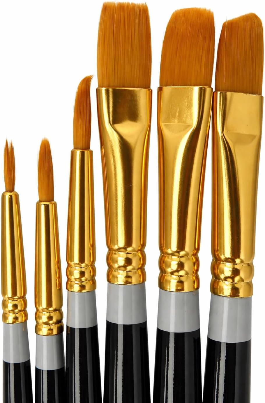 Tech Team 6-Piece Nylon Artist Brush Set - Versatile Round, Flat, Filbert & Angle Brushes for Acrylic, Oil & Watercolor