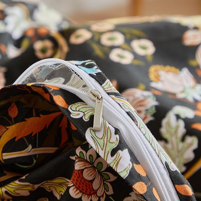 mixinni Vintage Floral Duvet Cover Queen Size Farmhouse Boho Duvet Cover Set Cotton Percale Flowers Pattern Printed Bedding Set with 2 Pillowcases Perfect for Him and Her-Queen Size