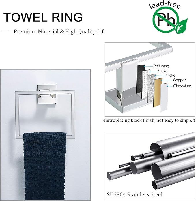 Bathroom Hardware Accessories Set Polished Chrome Towel Bar Sets Include Towel Bar Towel Holder Toilet Paper Holder Towel Hook,5 Pieces Stainless Steel Wall Mounted