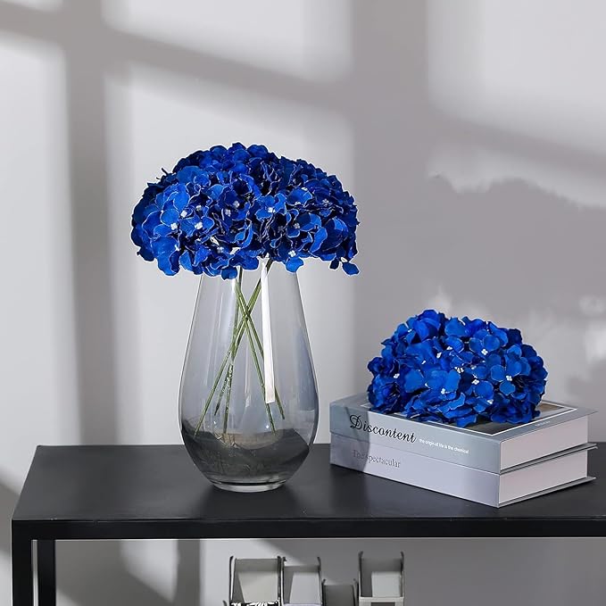 Fake Blue Hydrangea Artificial Flowers - Faux Silk Hydrangeas Flowers Heads with Stems Real Touch for Home Wedding Party Table Decor(Royal Blue,Pack of 10)