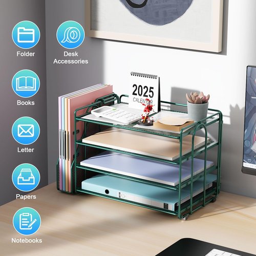 Gianotter 4-Tier Paper Organizer - Stylish Desk Accessory with Magazine Holder | Green Finish