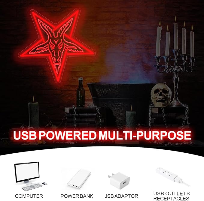 Gothic Baphomet Neon Light, for Wall Decor, Gothic Home Decor,Gothic Satan Sigil for Halloween Wall Art,Lamb Demons Baphomet Inverted Pentagram,3D Engraved Neon Sign For Halloween & Home Ambiance