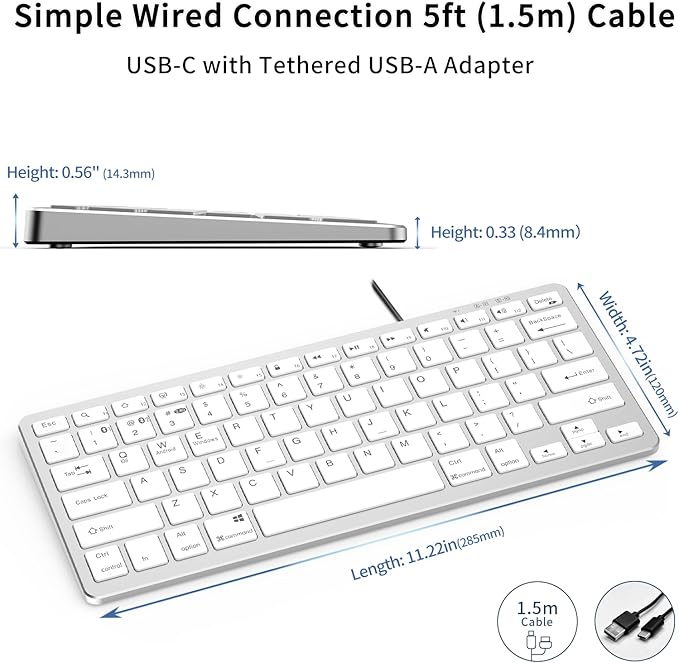 JKSML Wireless Keyboard with 78 Keys, Bluetooth and 2.4 GHz Wireless, Low Profile, Fluid Quiet Typing, 12 Programmable Keys, USB C Rechargeable, for Phone, Tablet, PC, Laptop, Smart TV - White