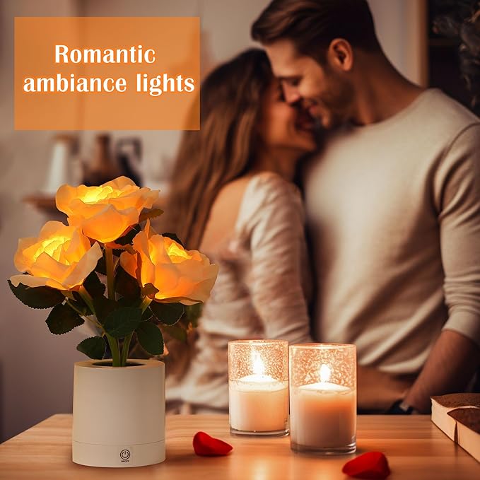 WSYEAR Forever Yellow Rose Flower Lamp Touch Lamp Christmas Birthday Gifts for Women Her Wife Girlfriend Daughter, Dimmable Rose Lamp Decor for Bedroom