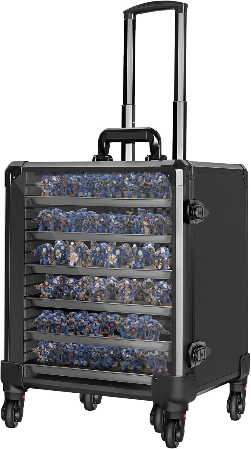 Skiennix Miniatures Storage Case - Aluminum Alloy Frame with Lock & Trolley | Large Size Display