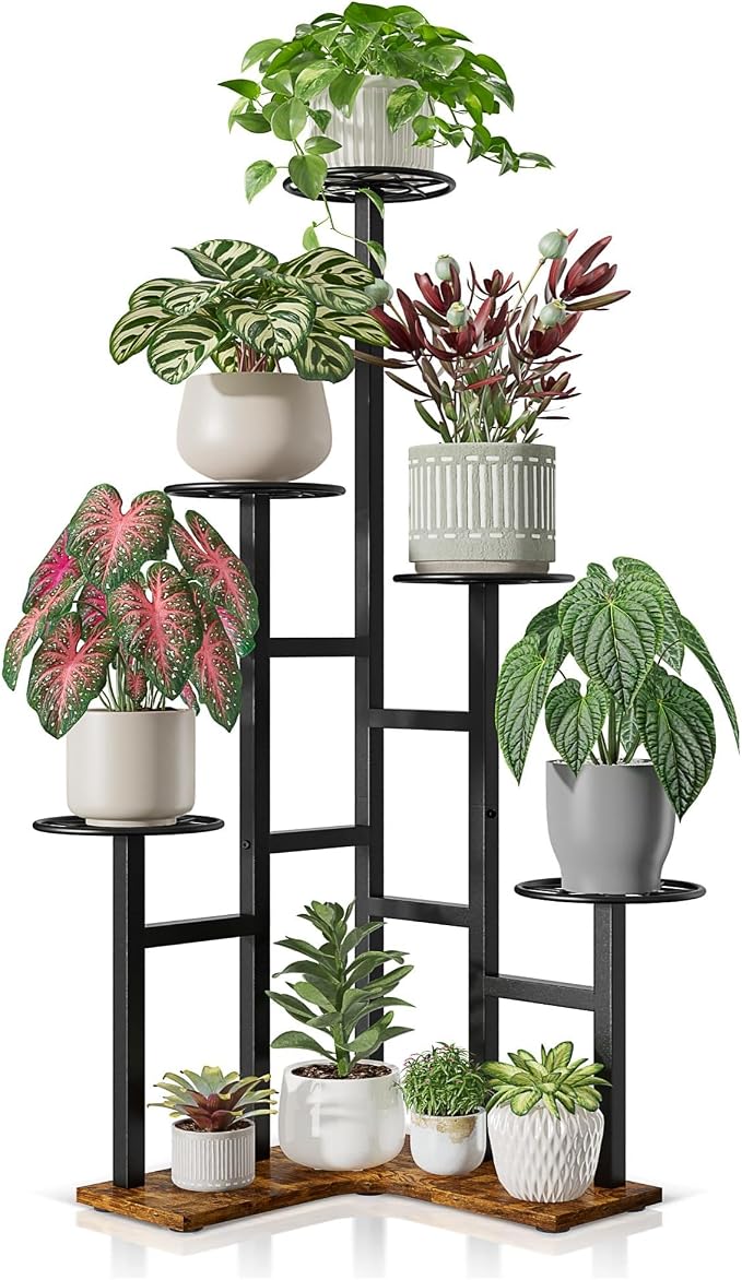 5 Tiered Corner Plant Stand Tall Indoor, Metal Plant Stand Outdoor for Multiple Plants, Flower Pot Holder Shelf Planter for Patio Garden, Living Room, Bedroom, Office - BlackDiamond