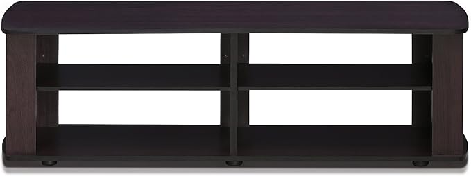 Furinno NELLY TV Stand, 3-Tier Entertainment Center with Open Shelves Storage, TV Console for TV up to 50 Inch, Soft Edges, for Living Room, Bedroom, Dark Walnut