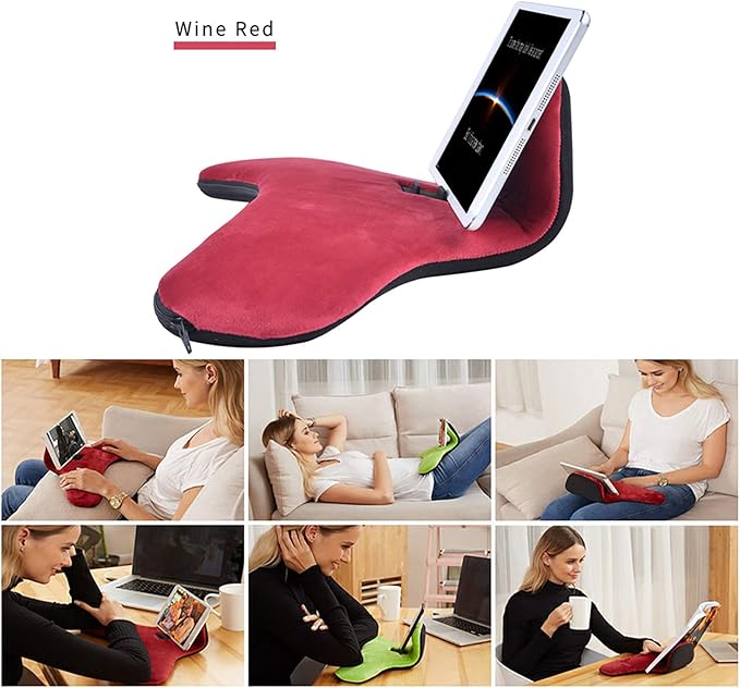 OKATOPGEAKO Pillow Cushion Multi-Angle Soft Tablet&Phone Stands, Pad Pillow Holders with Adjustable Angle Control for Pad Air, Pad Mini, Pad Pro, iPhones, Tablets, eReaders, and More (Wine Red)