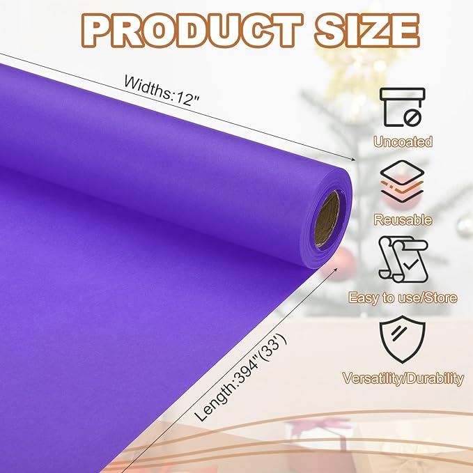 PATIKIL Wrapping Paper, 12" x 394"(33') 70 GSM Craft Paper Roll Kraft Packing Paper for Poster Bulletin Board, Gift Wrapping, Violet Blue