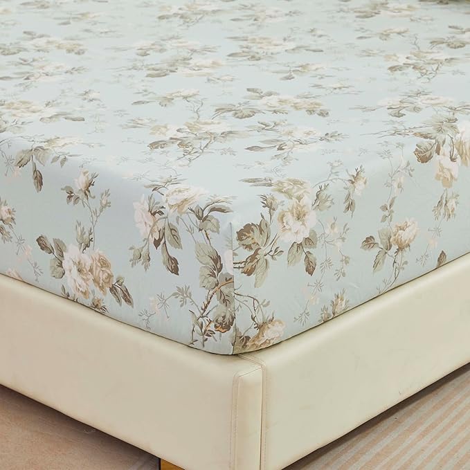 Brandream French Country Garden Toile Floral Print Bed Sheet Set Luxury Bedding Collections 800TC 100% Egyptian Cotton Tapestry Pattern Chinoiserie Peony Blossom Tree Branches, 4Pcs-Queen Size