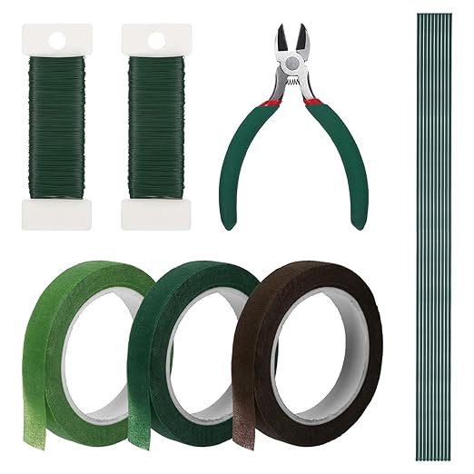 Flower Arrangements Supplies Kit with Floral Tape, 22 Gauge Floral Wire, 26 Gauge Flower Stems, Wire Cutter, Bouquet Accessories for Wreath, Christmas Tree, DIY Craft