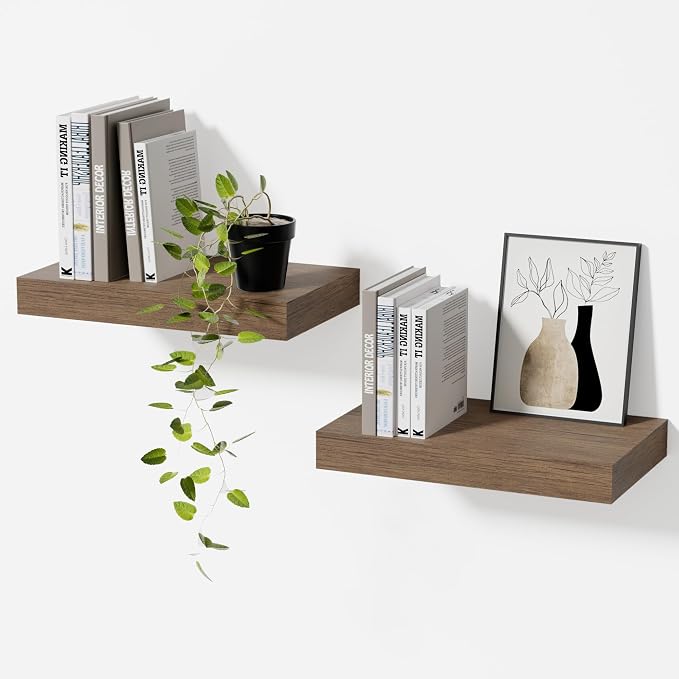 Smoke Gray Floating Shelves for Wall Set of 2, 11.8 Inch Small Wall Shelves for Bathroom Over Toilet, Hallway & Bedroom Storage, Wall Mounted Shelves for Decor, Candles & Small Plants