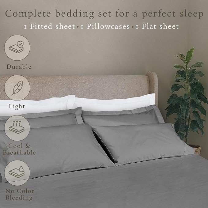 Threadmill - 5 Star Hotel Twin Sheet Set 100% Cotton Sheets, 500 Thread Count, Deep Pocket, Snug Fit, Soft & Crisp Best Bedding Sheets Set 3 Piece Set (Twin, Dark Gray)