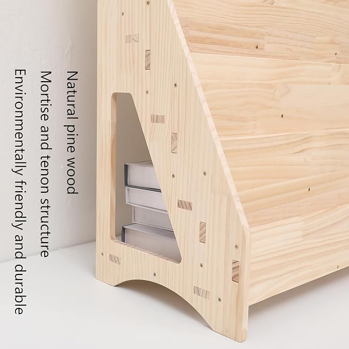 Montessori Toddler Book Shelf Organizer Single Sided Book Rack Display with Toy Storage, Children Baby Classroom Bookshelf, Kids Room bookcases cabinets & Shelves Natural Pine (31”)