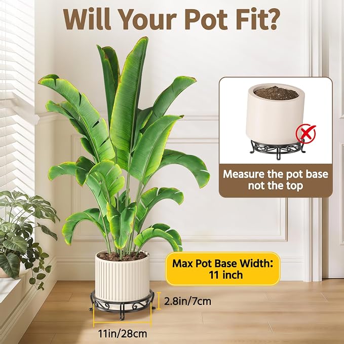 LASZOLA Black Plant Stand for Single Large Outdoor Indoor Pot, Heavy Duty Metal Floor Fern Base for 11 Inches Planter, Elevated Big Wrought Iron Flower Holder for Patio Porch, Rust Proof, 2 Pack