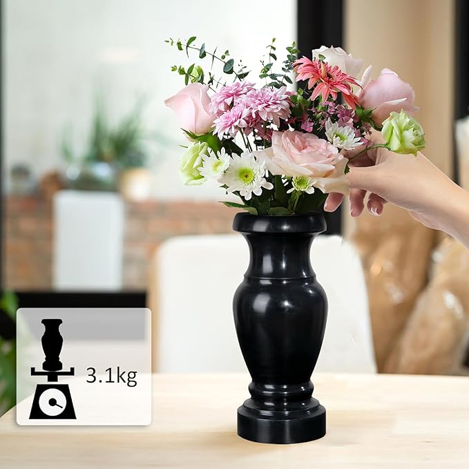 Cemetery Vase, Granite Grave Vase Memorial Stone Vases for Home Tabletop, Artificial or Fresh Flowers, Cemetery Grave Headstone Decorations (2Pcs, Black), No Draining Hole